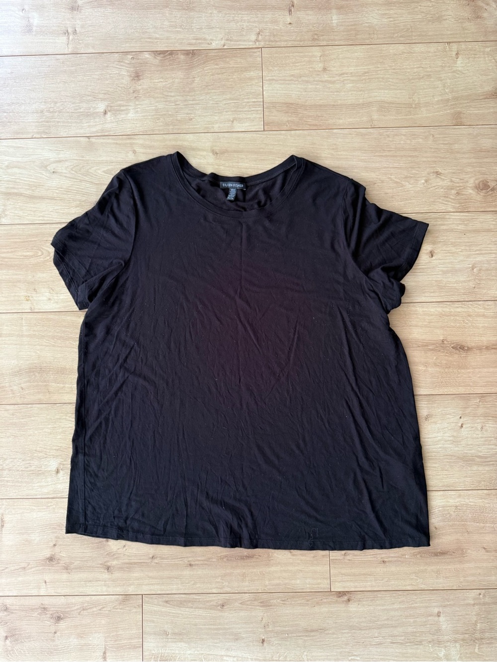 Eileen Fisher Black Viscose Tee XL Minimalist Stretch Short Sleeve Top